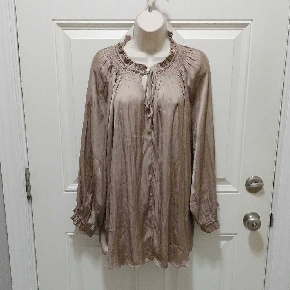 Carmen Marc Valvo Taupe Blouse 3X - Picture 1 of 5